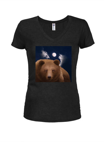 Camiseta con cuello en V para jóvenes con diseño de oso de luna llena