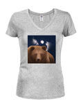 Full Moon Bear Juniors V Neck T-Shirt