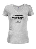 i celebrate valentine’s day han style solo Juniors V Neck T-Shirt